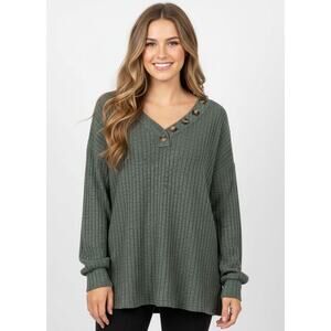 BMJL Sweater Women Medium V-Neck Soft Ribbed Knit Long Sleeve Oversized Pullover